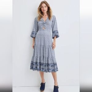 NWT Veronica Beard Women's Blue Tiered Cutout Stretch Cotton Dress